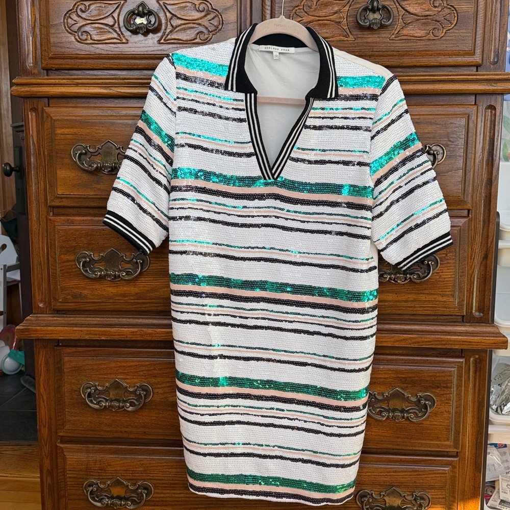 Endless Rose Sequin Striped Dress with Black Trim